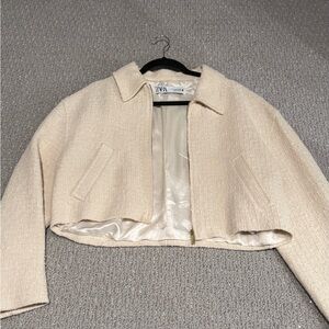 Zara Cream Boucle Cropped Jacket
